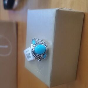 Blue Sleeping Beauty Turquoise Rhodium Over 925 Sterling Ring Sz 8